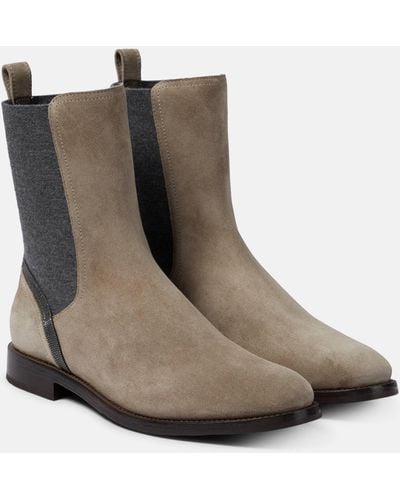 Brunello Cucinelli Monili Bead-embellished Suede Chelsea Boots - Brown