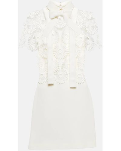 Elie Saab Bridal Embroidered Crepe Minidress - White