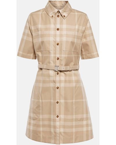 Burberry Check Cotton Gabardine Shirt Dress - Natural