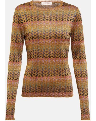 Valentino Metallic Jacquard-knit Sweater - Brown