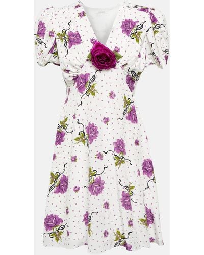 Rodarte Floral Applique Silk Minidress - Purple