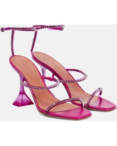 AMINA MUADDI Gilda Glass Embellished Sandals - Pink