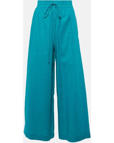 Adriana Degreas Orquidea Linen And Cotton Wide-leg Pants - Blue
