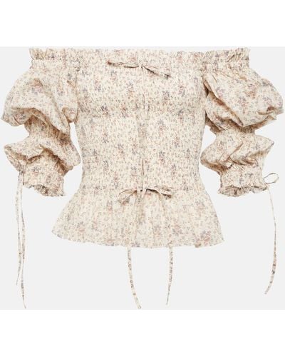 Polo Ralph Lauren Floral Off-shoulder Cotton Top - Natural