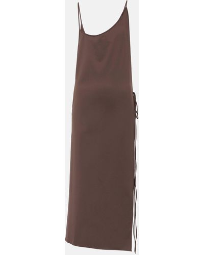 The Attico Side-slit Gathered Midi Dress - Brown