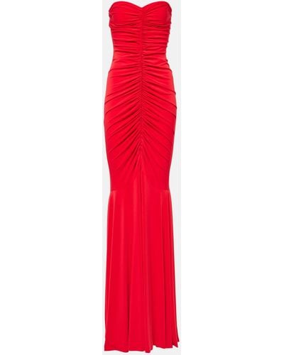 Norma Kamali Ruched Strapless Gown - Red