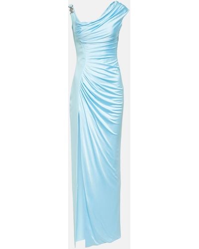 Versace Medusa '95 Ruched Crepe And Jersey Gown - Blue