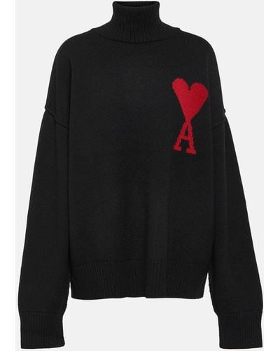 Ami Paris Ami De Coeur High-neck Sweater - Black
