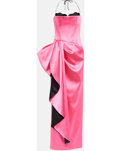 Rasario Bow Embellished Satin Gown - Pink
