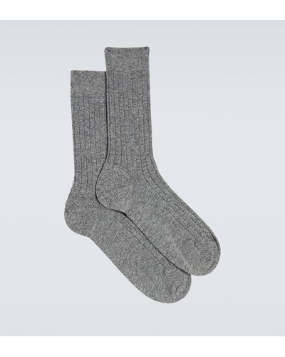 Sunspel Ribbed-knit Cashmere Socks - Grey