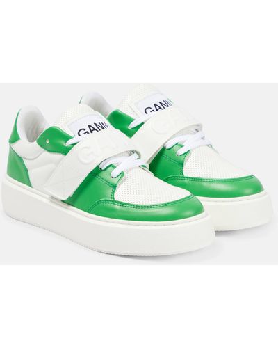 Ganni Faux Leather Sneakers - Green