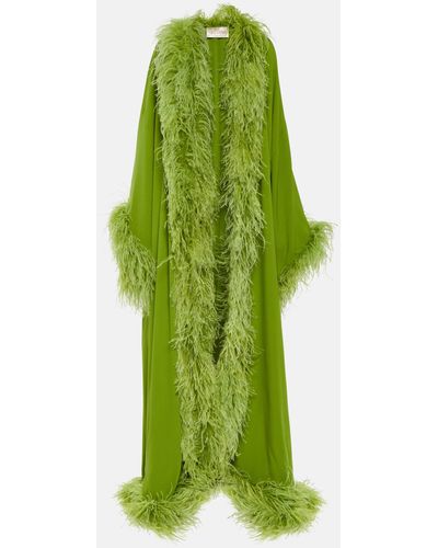 Valentino Mantel aus Seide mit Federn - Grün