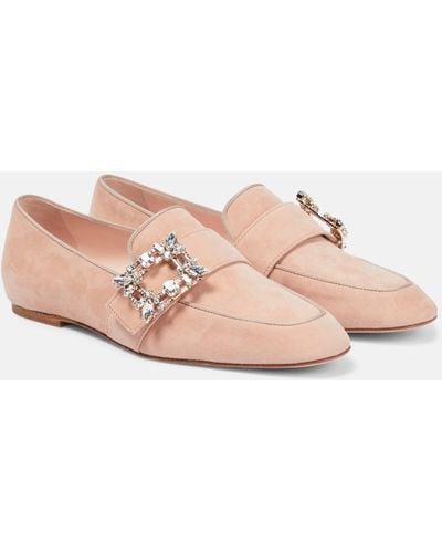 Roger Vivier Mini Broche Suede Loafers - Pink