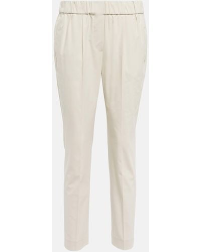 Brunello Cucinelli Mid-rise Slim Cotton-blend Pants - Natural