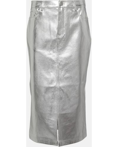 STAUD Oaklyn Metallic Faux Leather Midi Skirt - Grey