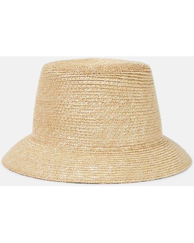 Saint Laurent Logo Straw Bucket Hat - Natural