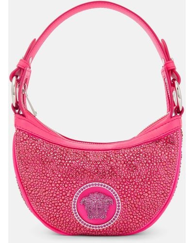 Versace Crystal Repeat Mini Embellished Leather Shoulder Bag - Pink