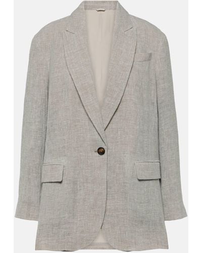 Brunello Cucinelli Oversized V-neck Linen-blend Blazer - Grey