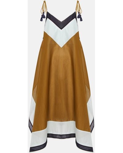 Tory Burch Colorblocked Cotton Maxi Dress - Natural