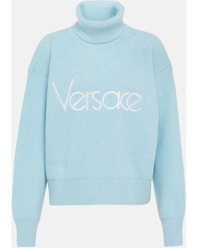 Versace Logo Turtleneck Sweater - Blue