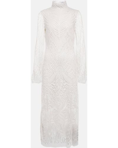 Galvan London Bridal Borghese Backless Lace Midi Dress - White