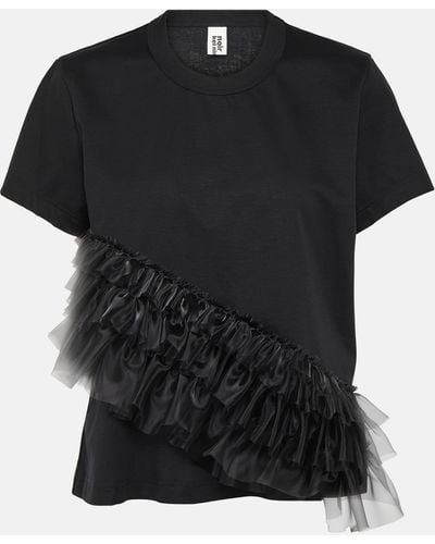 Noir Kei Ninomiya Tulle-trimmed Cotton Jersey T-shirt - Black