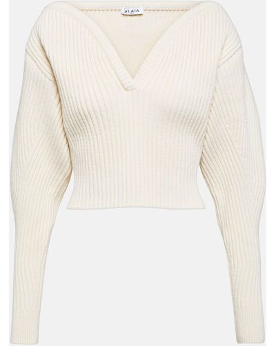 Alaïa Ribbed-knit Wool-blend Sweater - Natural