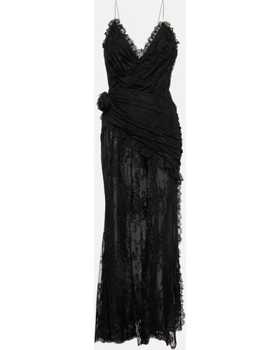 Alessandra Rich Floral-appliqué Lace Maxi Dress - Black