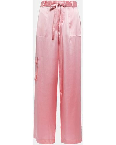 LoveShackFancy Cedric Silk Cargo Pants - Pink