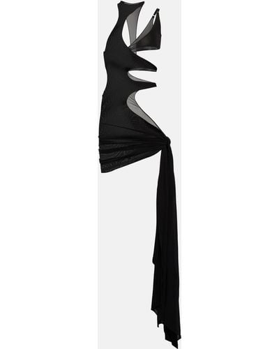 Mugler Asymmetric Cutout Crepe Beach Dress - Black