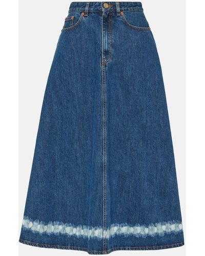 Valentino Vgold Distressed Denim Midi Skirt - Blue