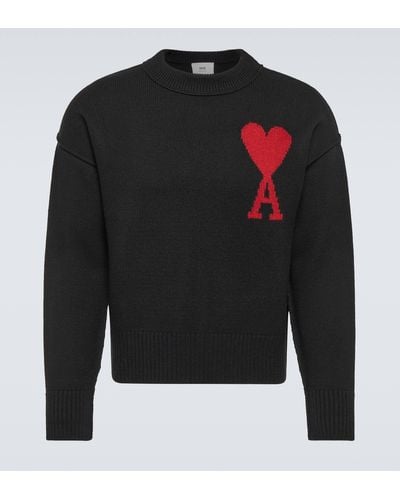 Ami Paris Ami De Cour Virgin Wool Sweater - Black