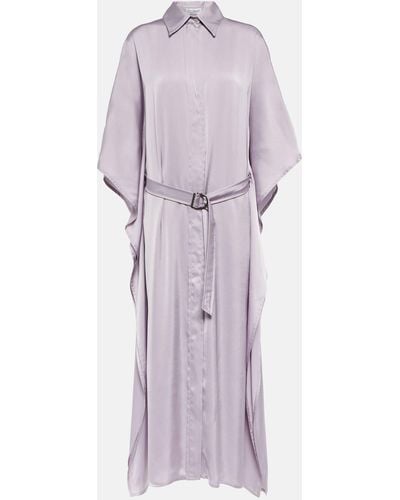 Brunello Cucinelli Satin Belted Shirt Dress - Purple