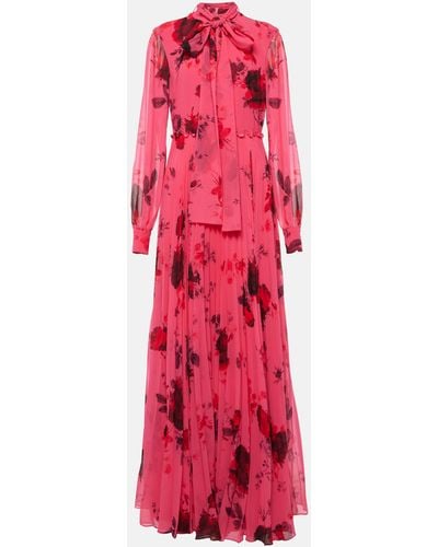 Erdem Floral-print Pleated Voile Gown - Red