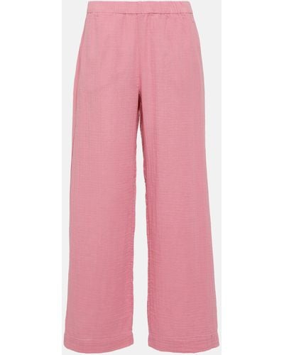 Velvet Jerry Cotton Gauze Wide-leg Pants - Pink