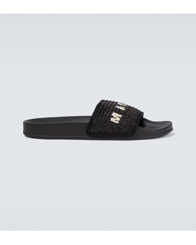Marni Raffia Logo Sandals - Black