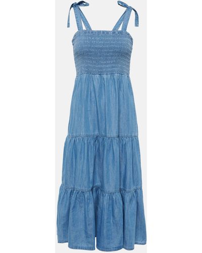 Veronica Beard Tola Tiered Cotton-blend Midi Dress - Blue