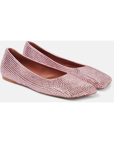 AMINA MUADDI Ane Embellished Satin Ballet Flats - Pink