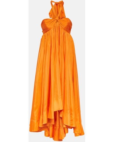 Zimmermann Halcyon Halterneck Silk Midi Dress - Orange