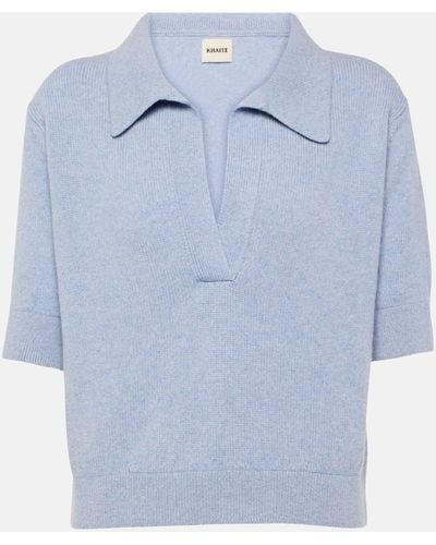 Khaite Shrunken Jo Cashmere-blend Polo Sweater - Blue