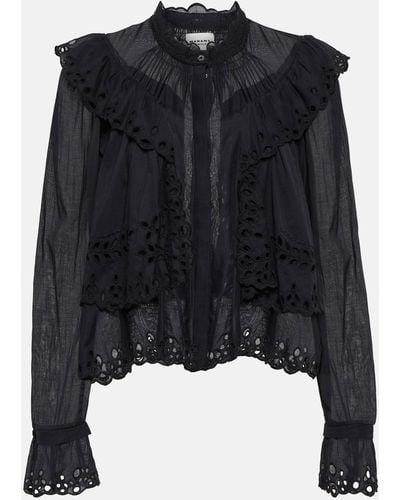 Isabel Marant Kelmon Embroidered Cotton Blouse - Black