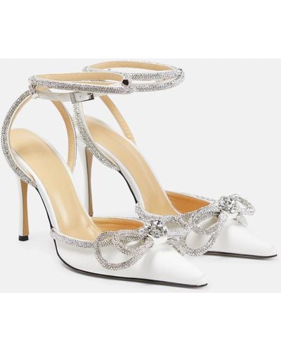 Mach & Mach Double Bow Crystal-embellished Silk-satin Point-toe Pumps - White