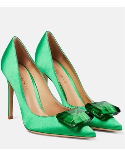 Gianvito Rossi Embellished Satin Pumps - Green