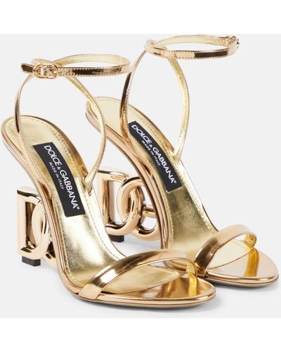 Dolce & Gabbana Dg Mirrored Leather Sandals - Metallic