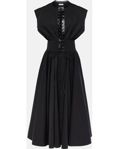 Alaïa Leather-trimmed Cotton Maxi Dress - Black