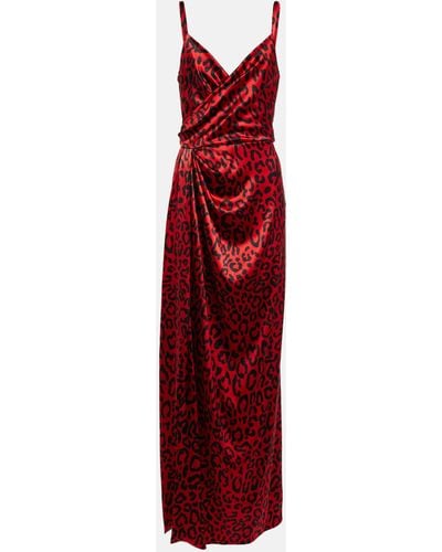 Dolce & Gabbana Long Leopard-print Satin Dress - Red