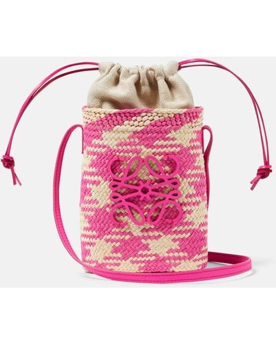 Loewe Square Mini Raffia Crossbody Bag - Pink