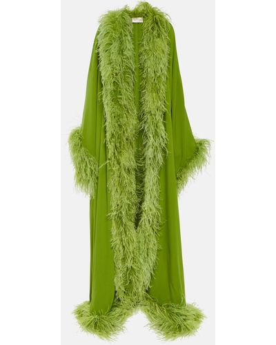 Valentino Feather-trimmed Silk Jacket - Green