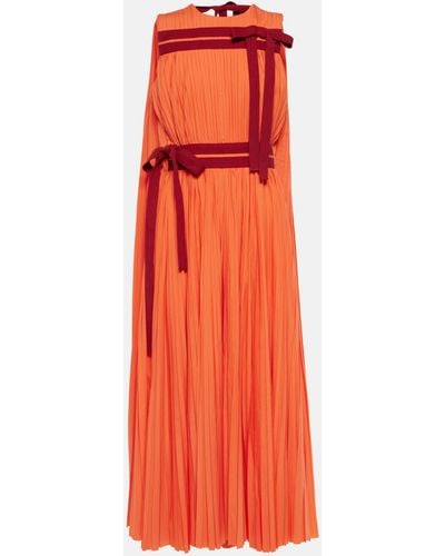 ROKSANDA Calista Caped Bow-detail Plisse Midi Dress - Orange