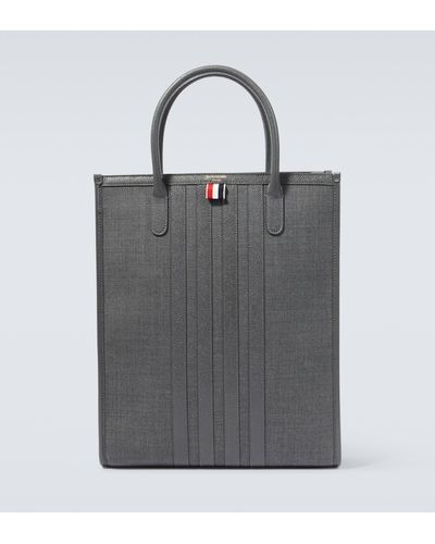Thom Browne 4-bar Leather-trimmed Canvas Tote Bag - Grey